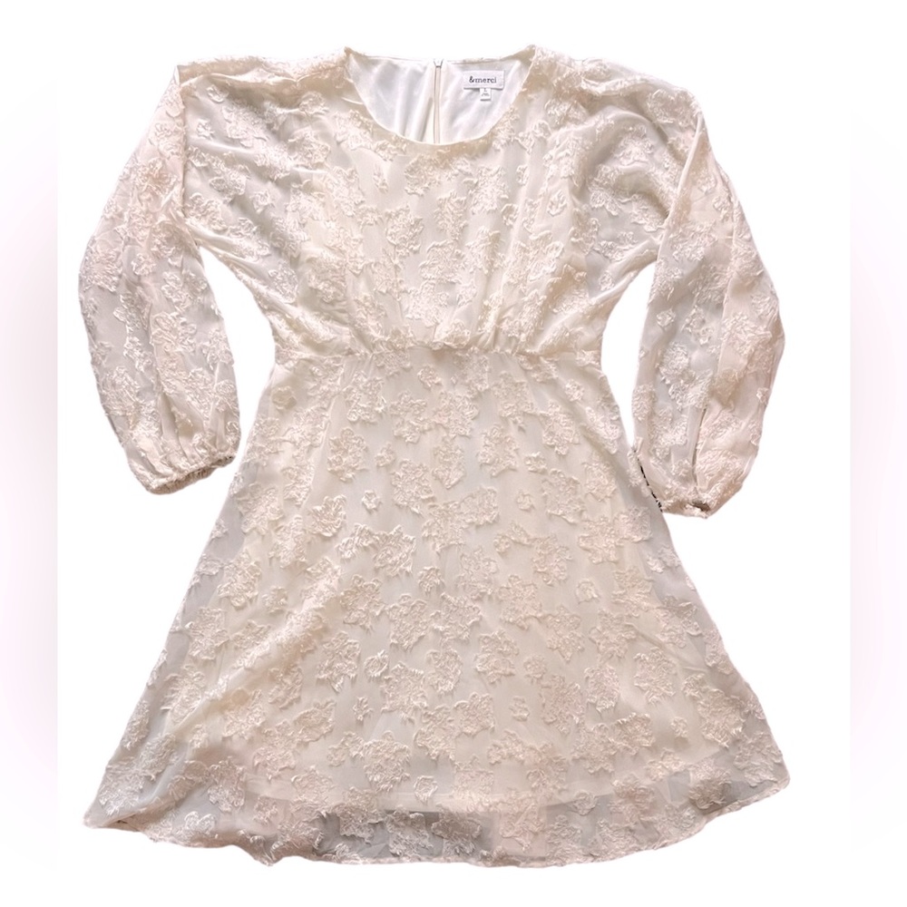 Pink Blush Maternity Cream Chiffon Flocked Floral Maternity Dress